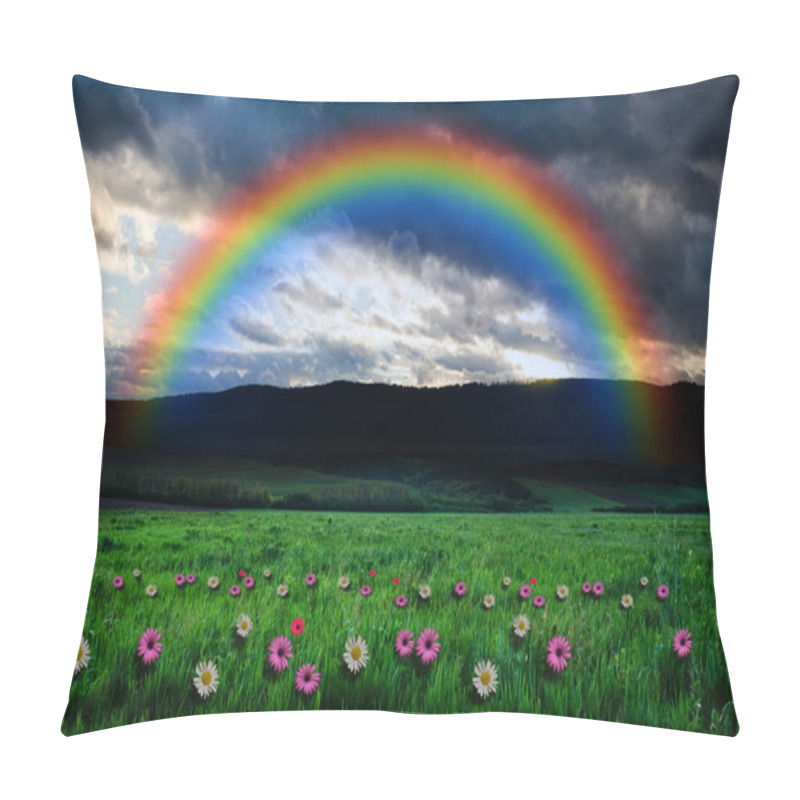 Personality  Flowers Field On Rainbow Background Pillow Covers