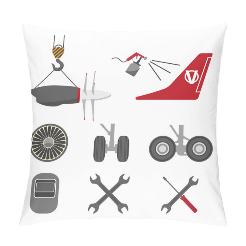 Personality  Set Of Aircraft Parts On White Background. Flat Vector Icons Set. Airc Pillow Covers