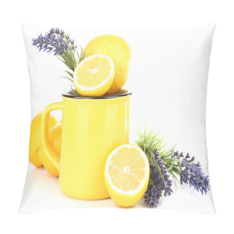 Personality  Still Life With Fresh Lemons And Lavender, Isolated On White Pillow Covers