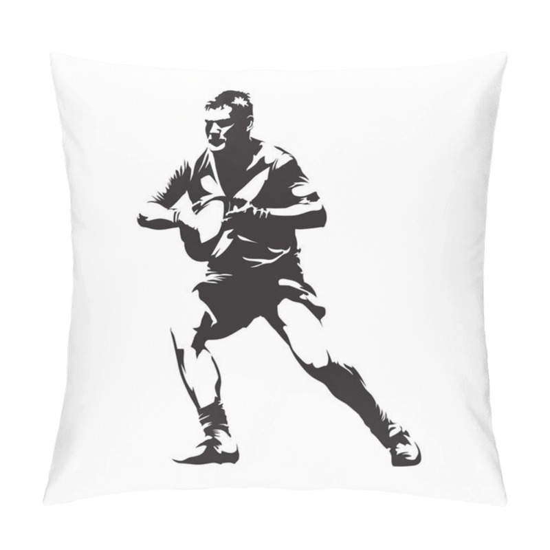 Personality  Rugby Player With Ball, Abstract Vector Silhouette, Front View Pillow Covers