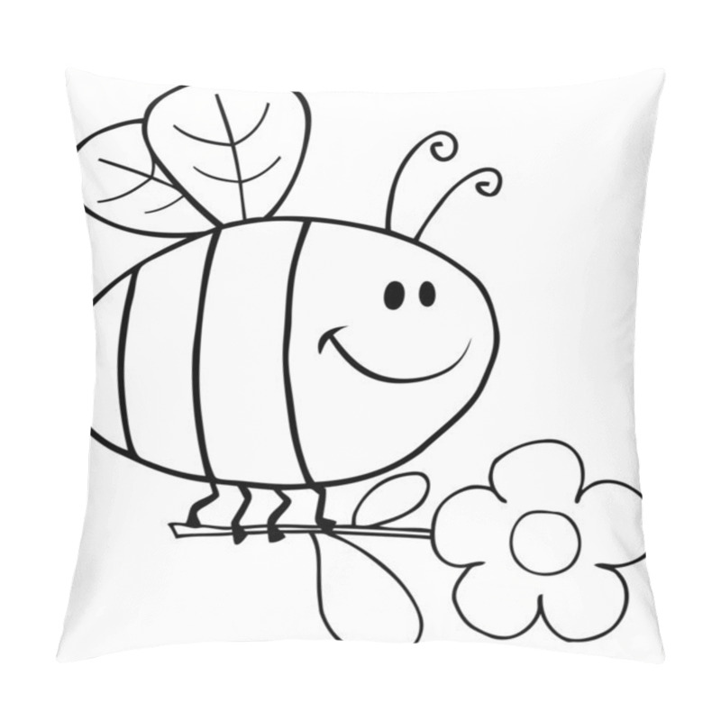 Personality  Outlined Bee Flying With Flower In Sky Pillow Covers