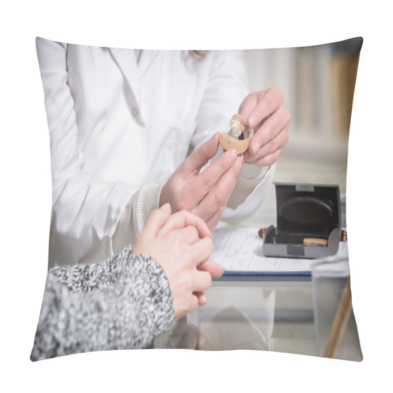 Personality  Doctor Showing Hearing Aid Pillow Covers