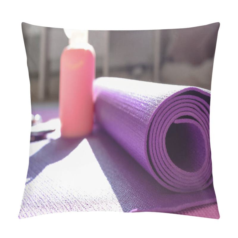 Personality  Yoga Mat And Gym Equipment For Healthy Lifestyle And Fitness Background Pillow Covers