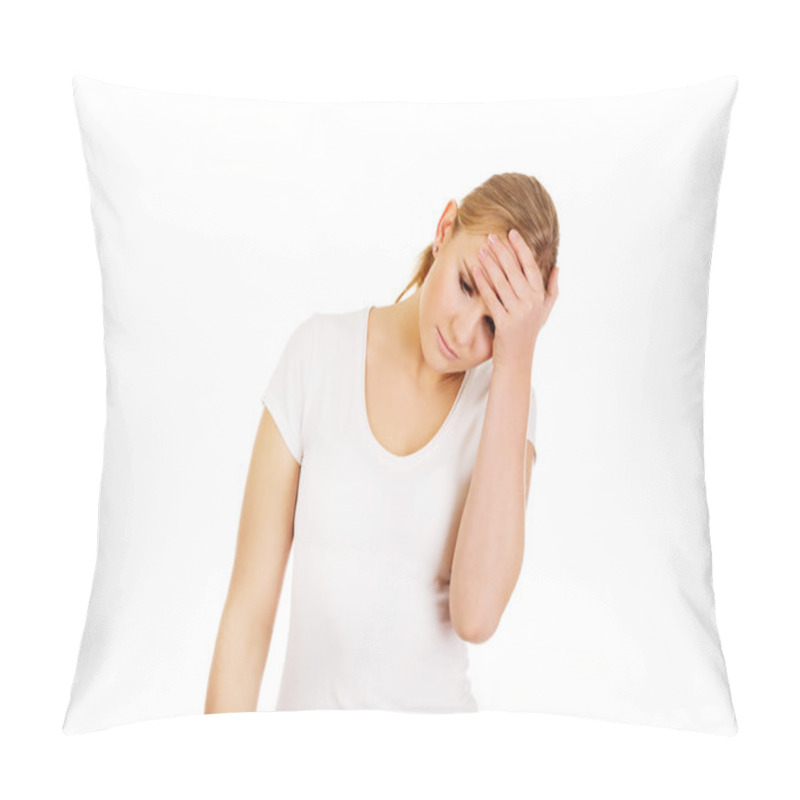 Personality  Young Beautiful Woman With Headache Pillow Covers