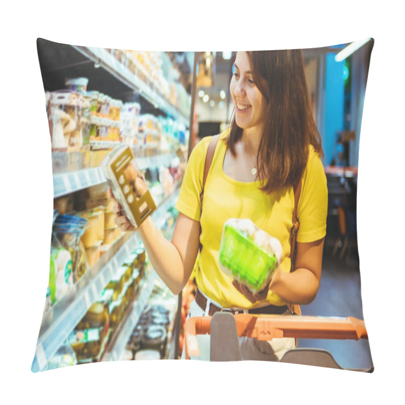 Personality  Young Pretty Adult Woman Do Shopping In Grocery Store Lifestyle Pillow Covers