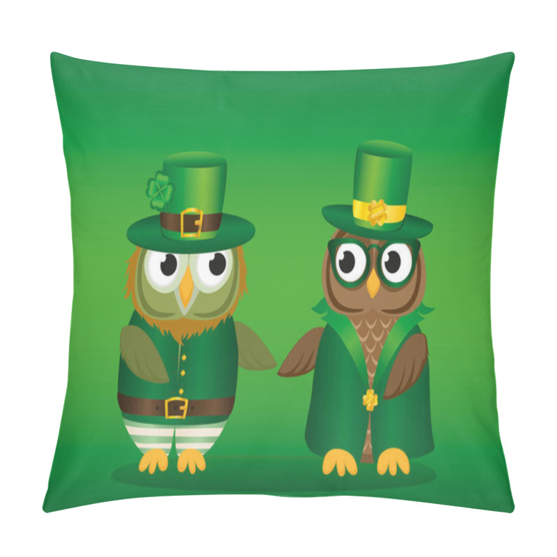 Personality  Two Owls In National Costume At Patrick's Day Holding Hands.  Pillow Covers