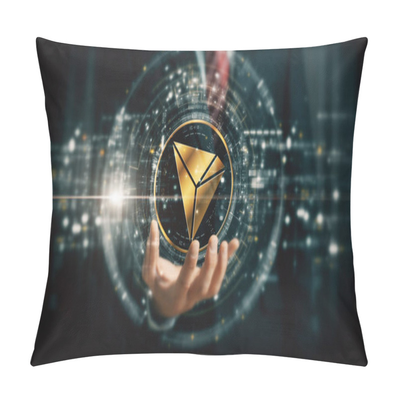 Personality  Futuristic Digital Background Highlighting Advanced Cryptocurrency And Encryption Technology, Featuring Blockchain Networks And Secure Cryptographic Systems - TRON Crypto Pillow Covers