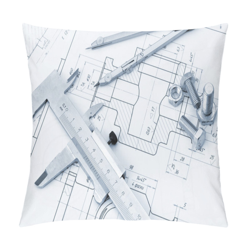 Personality  The Plan Industrial Details, A Screws, Caliper, Divider. A Photo Pillow Covers