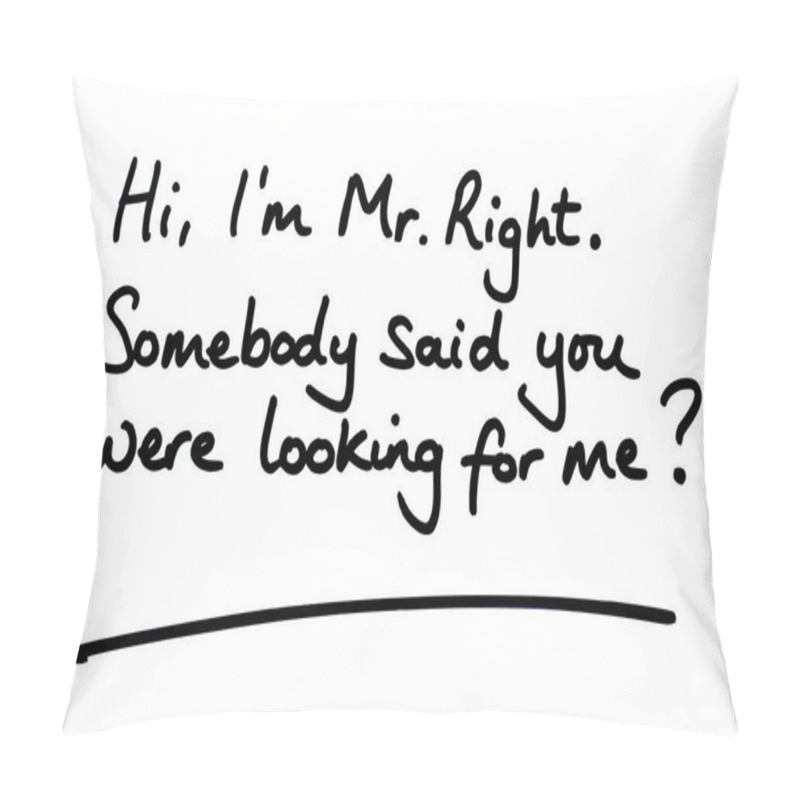 Personality  Hi, Im Mr Right.  Somebody Said You Were Looking For Me? Handwritten On A White Background. Pillow Covers