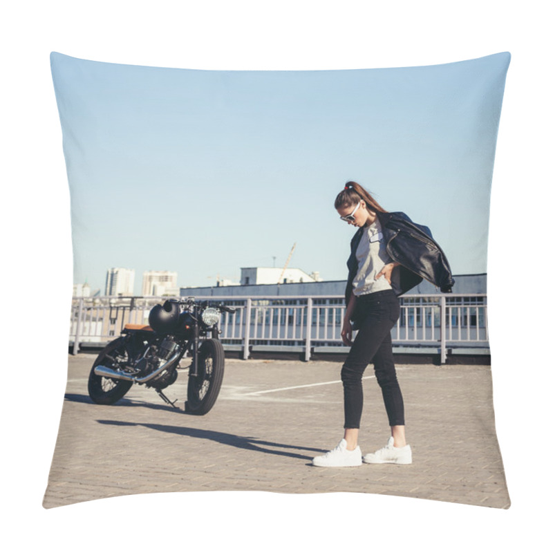 Personality  Sexy Woman With Old Fashioned Motorcycle Pillow Covers