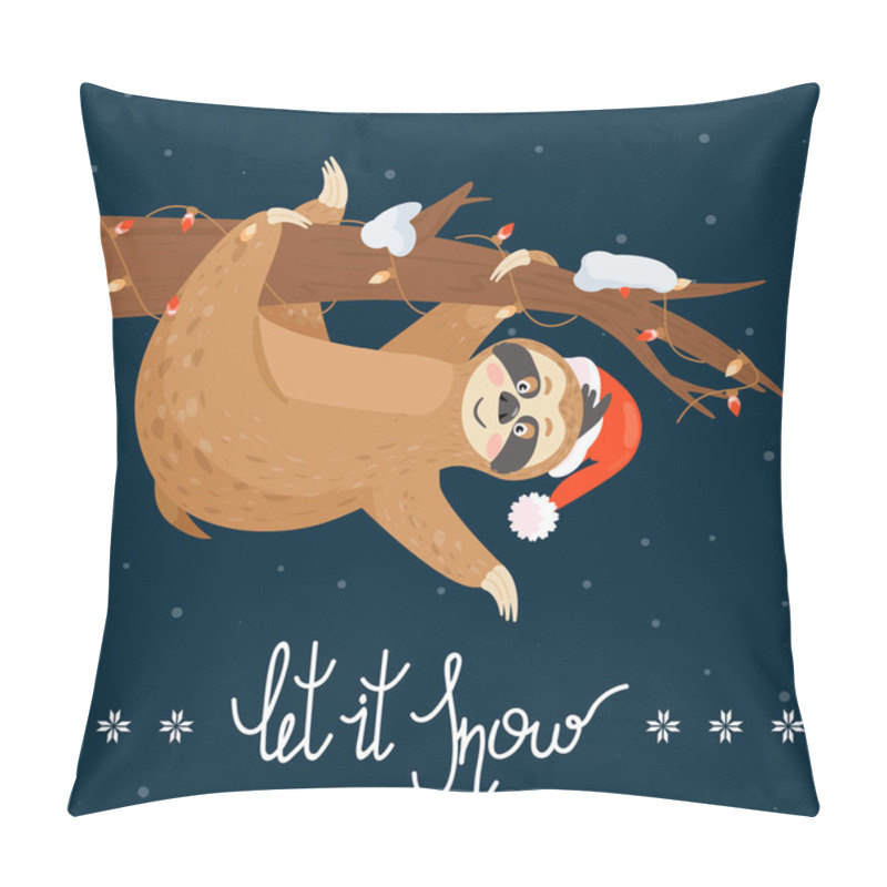 Personality  Christmas And Happy New Year Card With Sloth Pillow Covers