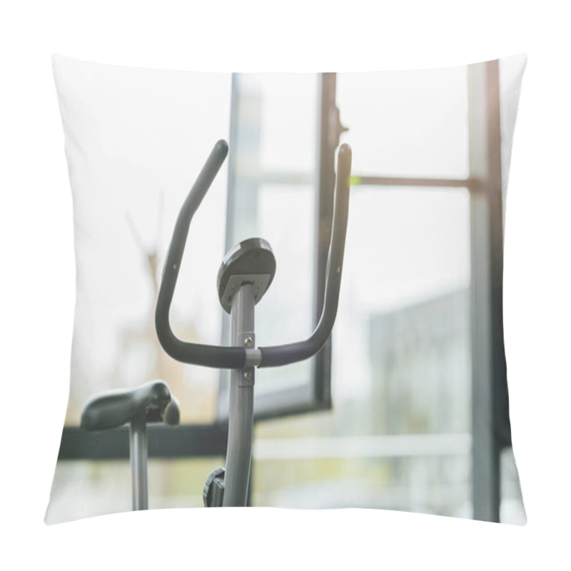 Personality  Selective Focus Of Modern Elliptical Machine At Sports Center Pillow Covers