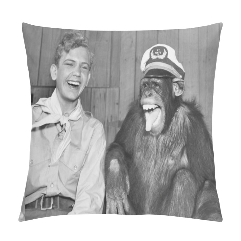 Personality  Laughing Boy Scout And Monkey Wearing Hat Pillow Covers