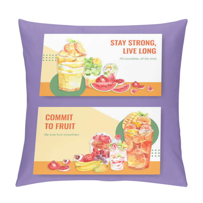 Personality  Facebook Template With Fruits Smoothies Concept Design For Soccial Media And Community Watercolor Vector Illustratio Pillow Covers