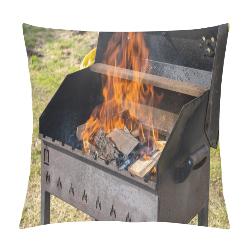 Personality  BBQ Grill With Flaming Firewood Pillow Covers