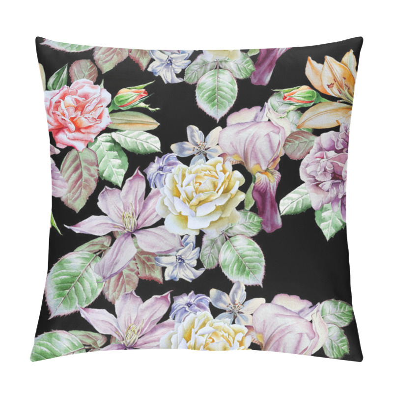 Personality  Seamless Pattern With Spring Flowers. Rose. Peony. Lilia. Iris. Clematis. Hyacinth. Watercolor. Pillow Covers