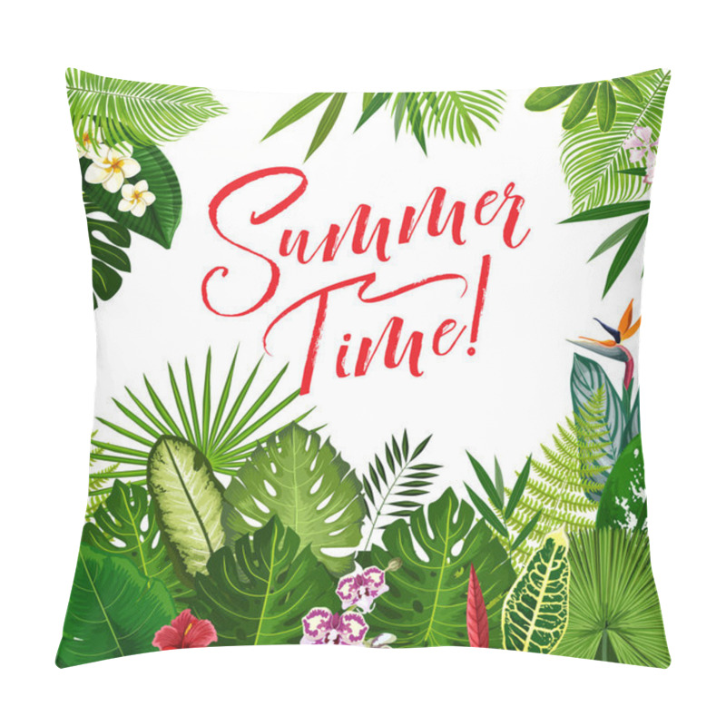 Personality  Summer Time Poster With Tropical Flower And Palm Pillow Covers