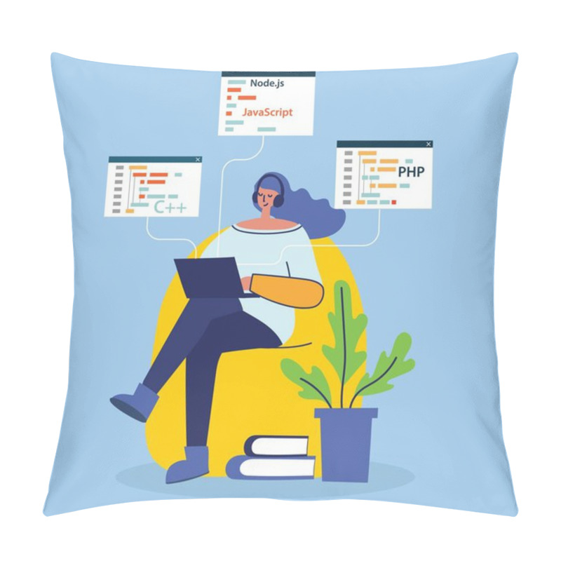 Personality  Programming And Coding, Website Development, Web Design. Flat Style Design Modern Vector Illustration Concept. Pillow Covers