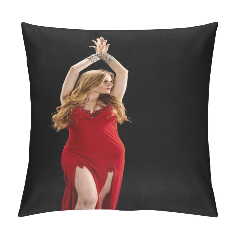 Personality  A Mesmerizing Young Woman In A Red Dress Is Gracefully Dancing. Pillow Covers