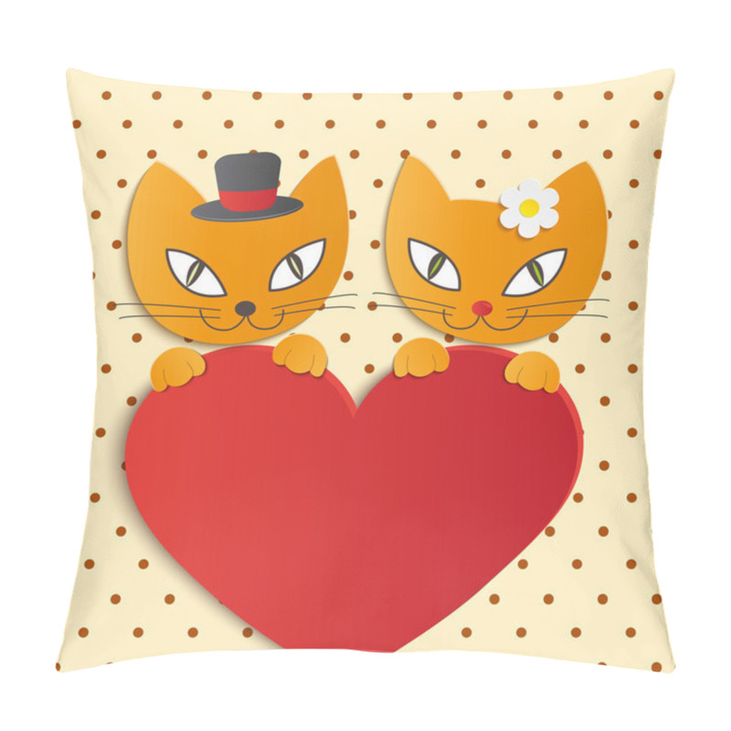 Personality  Romantic Couple Of Two Loving Cats - Illustration, Vector Pillow Covers