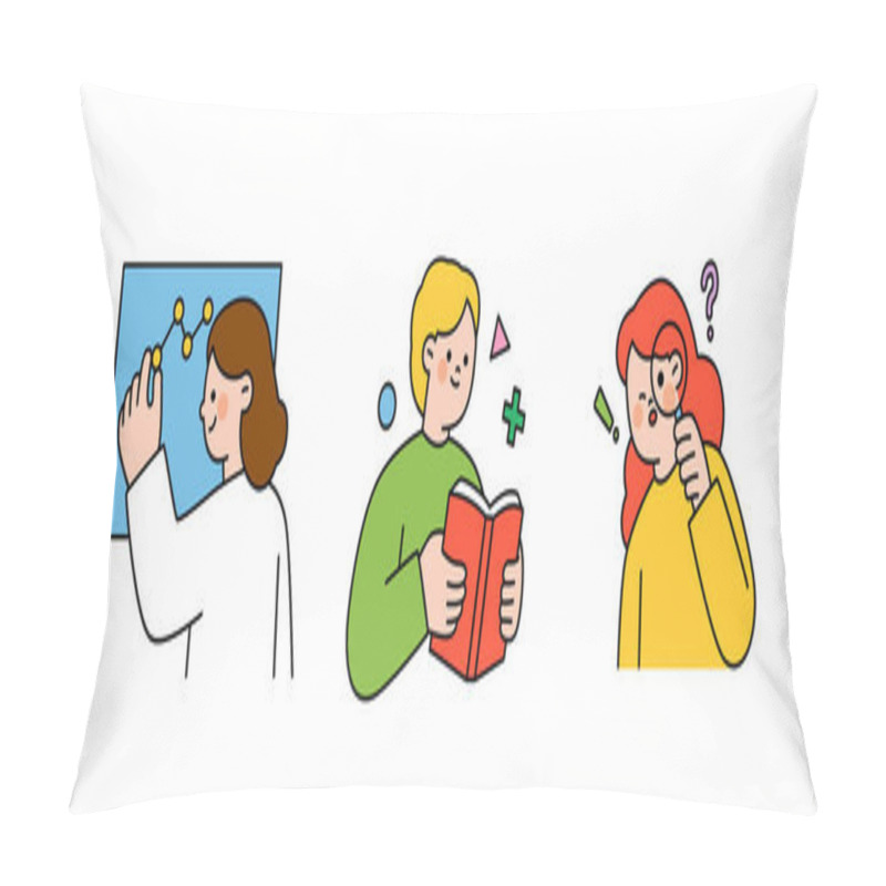 Personality  Education Concept Illustration. Students Analyzing Graphs, Reading Books And Doing Research. Pillow Covers