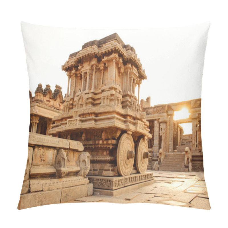 Personality  Stone Chariot In Hampi Vittala Temple At Sunset  Pillow Covers