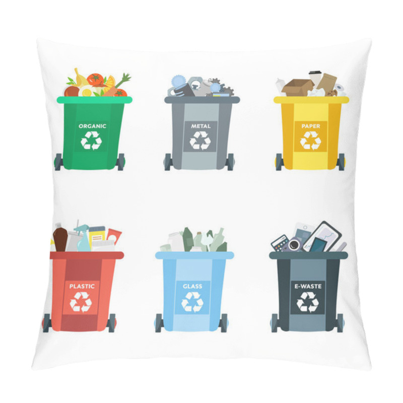 Personality  Vector Illustration, Set Of Flat Logo Symbols. Recycling Garbage Elements. Sorting And Processing Of Garbage. Pillow Covers