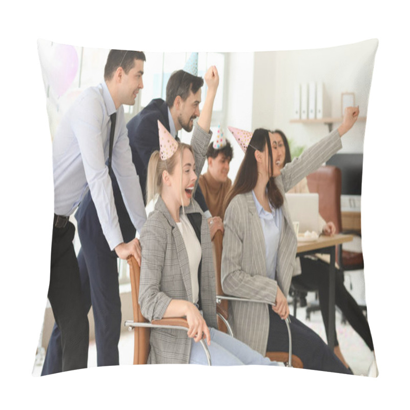 Personality  Group Of Business People At Birthday Party In Office Pillow Covers