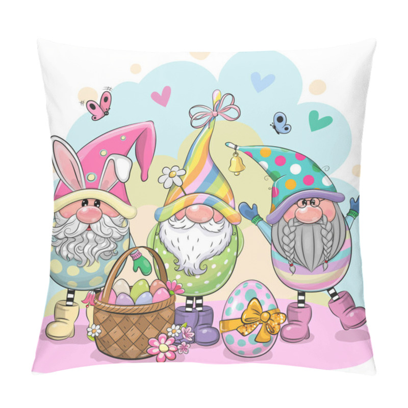 Personality  Greeting Easter Card With Three Cute Cartoon Gnomes Pillow Covers