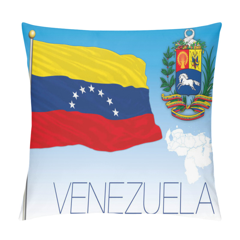 Personality  Venezuela Flag With Seven Stars, Coat Of Arms And Map, Vector Illustration Pillow Covers