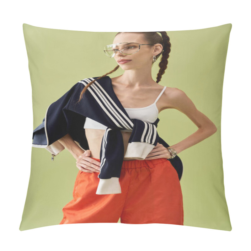 Personality  A Young Woman Showcases Her Style And Resilience In A Bold Outfit While Facing An Eating Disorder. Pillow Covers