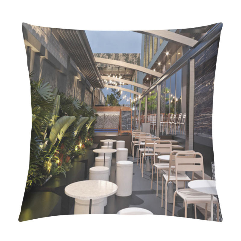 Personality  Cafe Restaurant Patio Cover With Pergola, 3d Render Pillow Covers