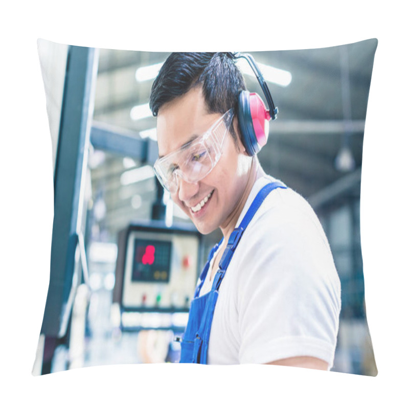 Personality  Asian Machine Operator In Production Plant Pillow Covers