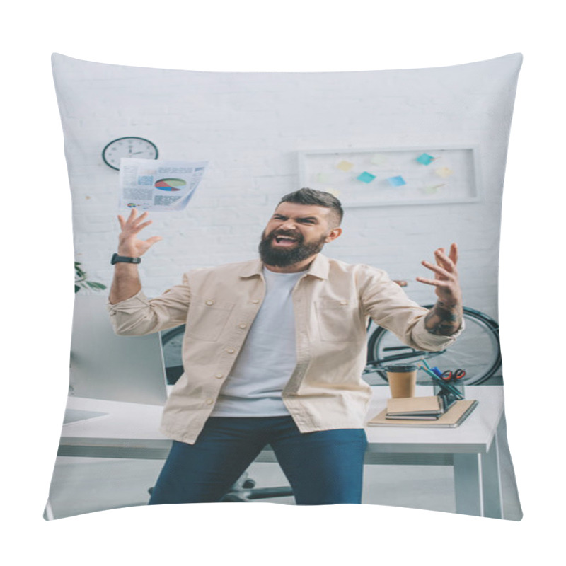 Personality  Aggressive Boss Throwing Papers In Air In Modern Office  Pillow Covers