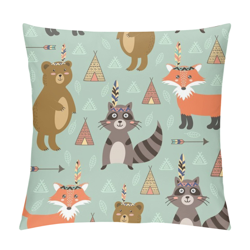 Personality  Tribal Seamless Pattern With Cute Animals Pillow Covers