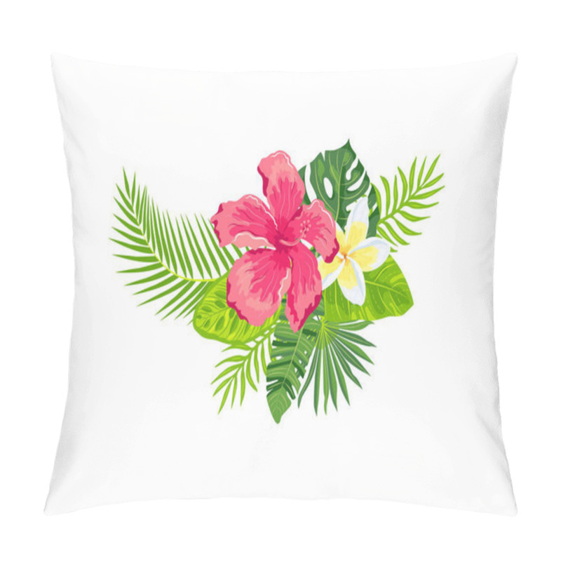 Personality  Tropical Exotic Leaves, Hibiscus, Plumeria Flowers, Vector Illustration Isolated On White Background. Design Element For Poster, Web, Flyers, Invitation, Postcard, T-shirt, SPA, Sticker. Pillow Covers