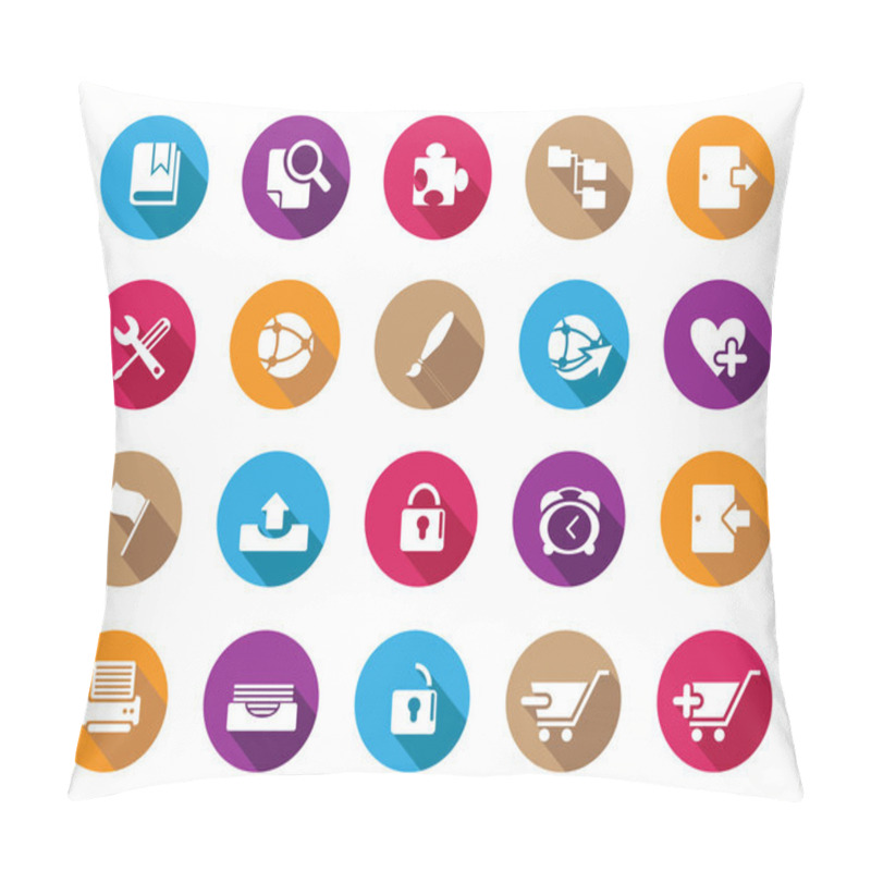 Personality  Stock Vector Colourful Rounded Web And Office Icons With Shadow In High Resolution Pillow Covers