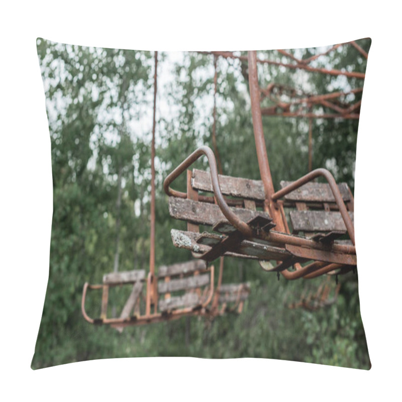 Personality  Selective Focus Of Rusty Red Carousel In Amusement Park In Chernobyl  Pillow Covers