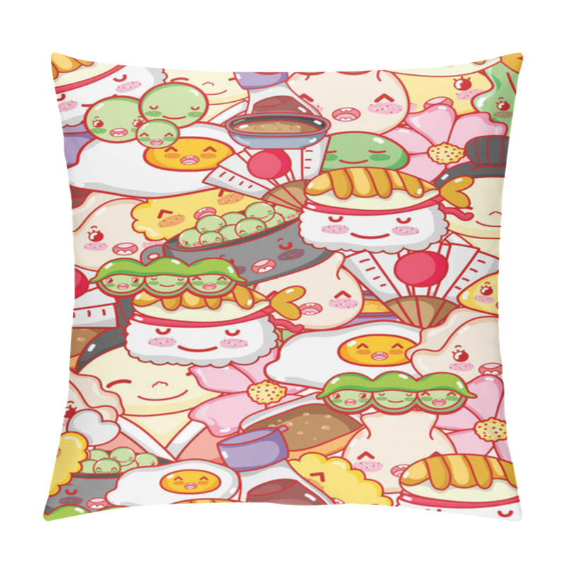 Personality  Japanese Gastronomy Background Kawaii Cartoons Vector Illustration Graphic Design Pillow Covers