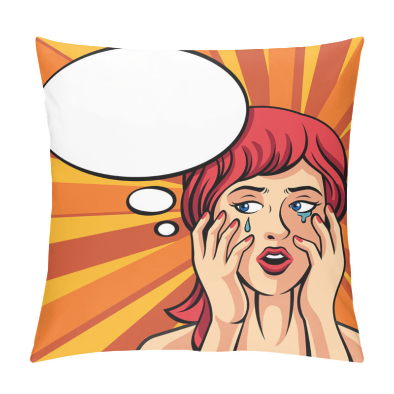 Personality  Girl Crying. Vector Retro Comic Style Illustration Pillow Covers