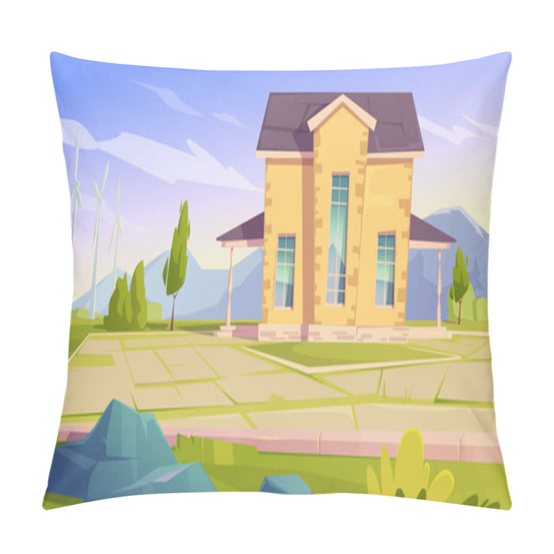 Personality  Vector Landscape With House And Wind Turbines Pillow Covers