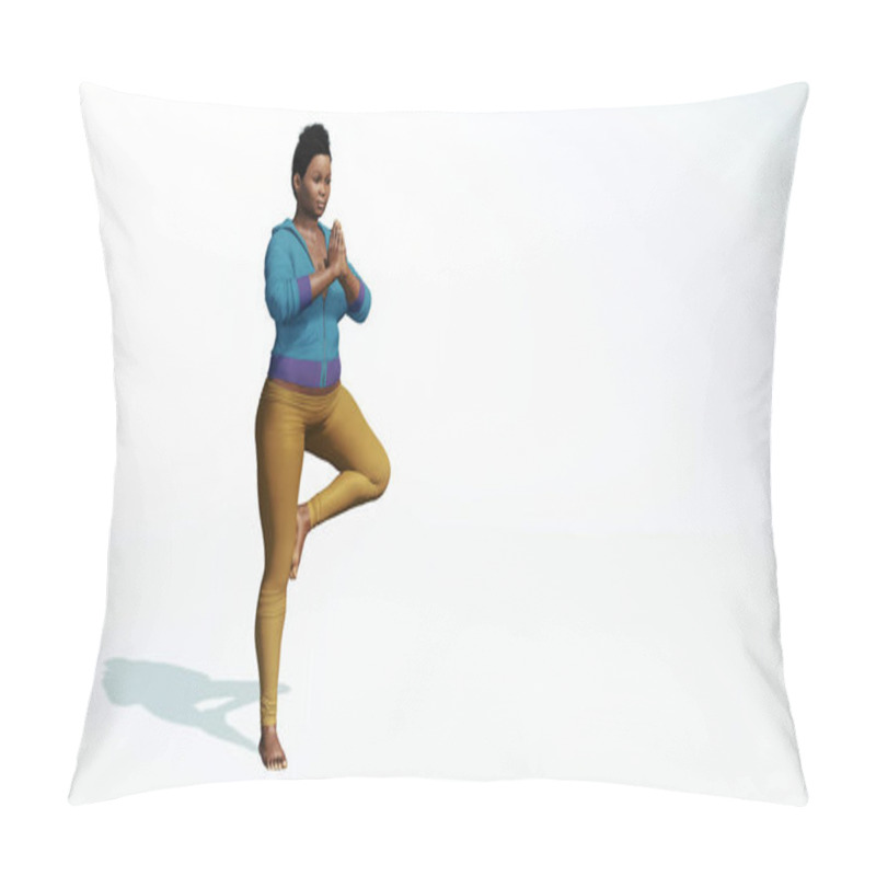 Personality  Plus Size African Woman In Tree Pose Yoga On White Background Pillow Covers