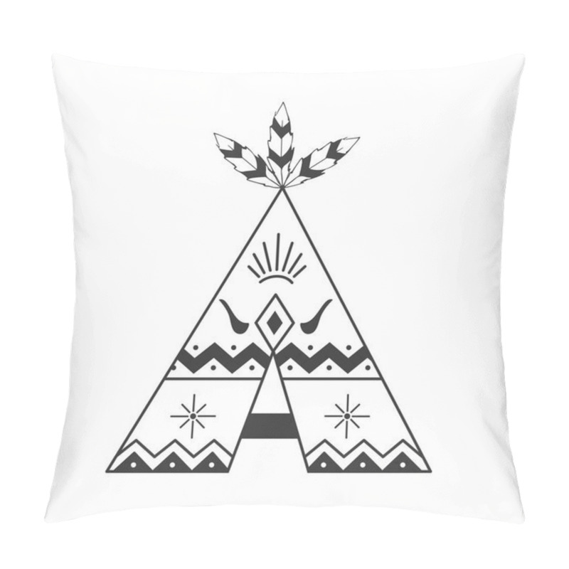 Personality  Cute Tipi Illustration Isolated On White With Feathers And Indian Ornaments. Vector Wigwam Boho Style Pillow Covers