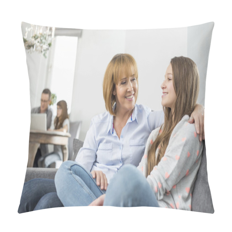 Personality  Mother And Daughter Sitting On Sofa Pillow Covers