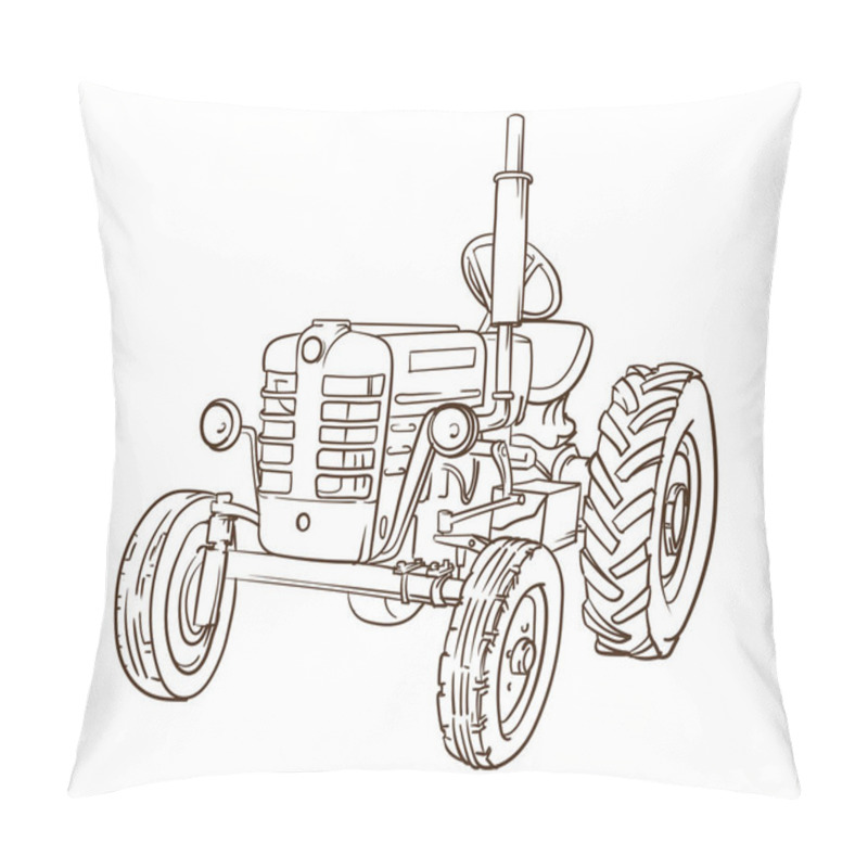 Personality  Ursus C 4011. An Old Model Traktor Drawn By Hand. The Front View Of Th Traktor Ursus, Monochrome Drawing Pillow Covers