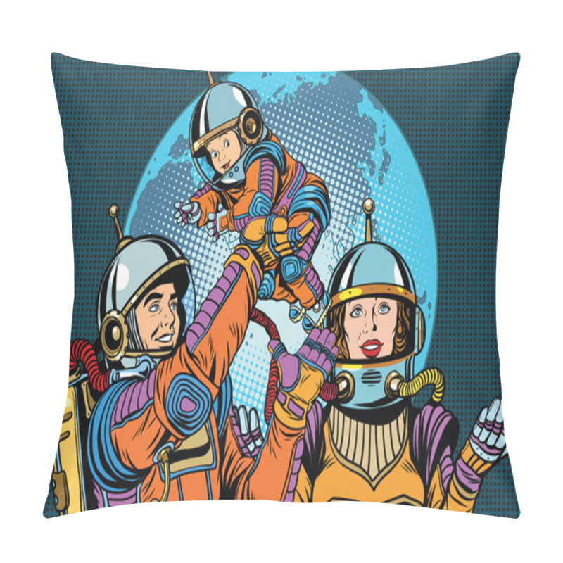 Personality  Retro Astronauts Family Dad Mom And Child Pillow Covers