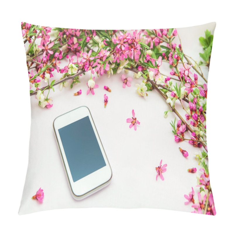 Personality  A Mobile Telephone With Decorations Blossoms Branches Pillow Covers