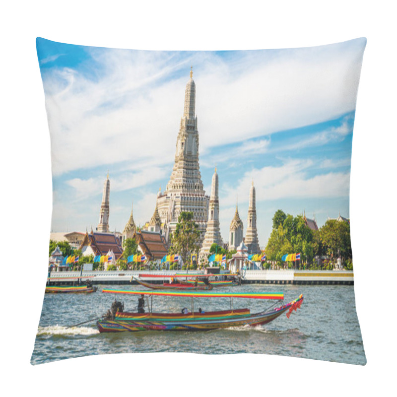 Personality  Temple Of Dawn Wat Arun With Boat Blue Sky Sunny Day Pillow Covers