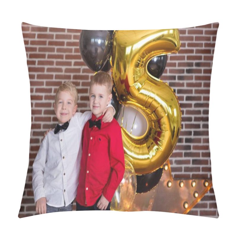 Personality  Beautiful Kids, Little Boys Celebrating Birthday And Blowing Candles On Homemade Baked Cake, Indoor. Birthday Party For Siblings Children. Happy Twins About Gifts And Frirework Pillow Covers