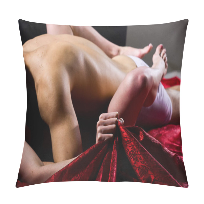 Personality  Feeling Of Intense Sexual Pleasure. Hand Squeeze Bedclothes. Naked Lovers Passionate Sex. Woman Embrace Lover By Legs. Passionate Couple Have Sex Make Love. Female Orgasm. Sex And Pleasure Concept Pillow Covers